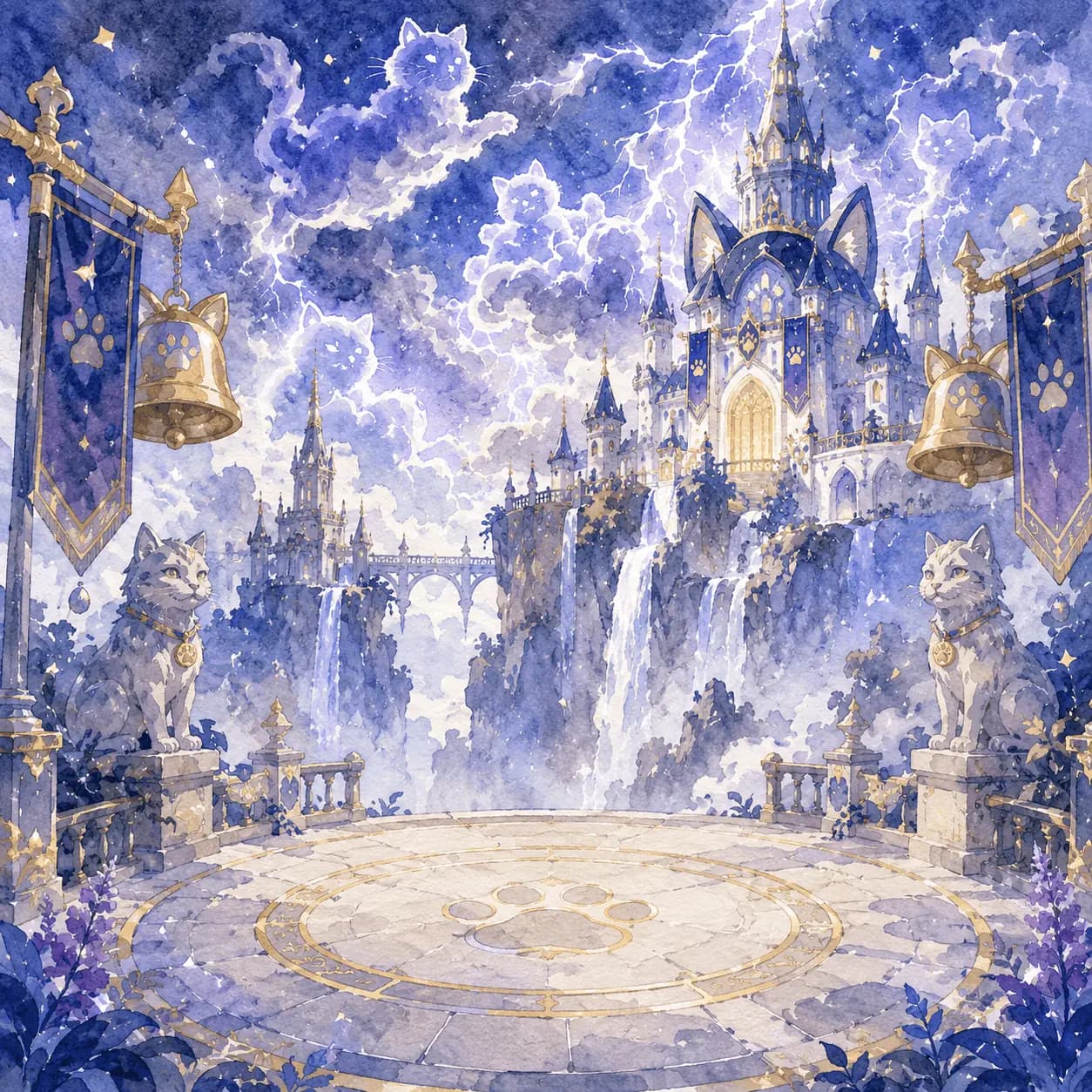 Legendary CatchCat habitat — a fantasy cat castle backdrop.